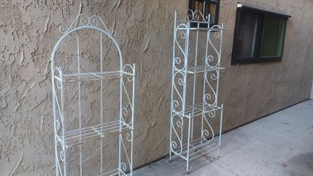 White Wrought Iron Decorative Bakers Rack "like" Shelving Unit