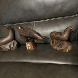 Two large Vintage Seal Figurines/Statues the Color is Dark Brown Wood-Ironwood