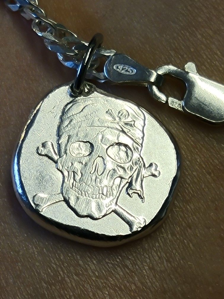 5g] 999 Fine Silver Pirate Skull Pendant > 22mm