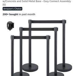 NEW-VEVOR Crowd Control Stanchion Set, Stanchion Set with 6.6 ft/2 m Black Retractable Belt, Black Crowd Control Barrier w/Concrete and Solid Metal Ba