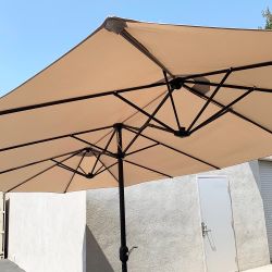 $95 (New) Large 15ft double sided outdoor patio umbrella, crank open/close (weight base not included)
