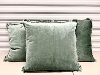 Set of 3 Ice Green Velvet Throw Pillows
