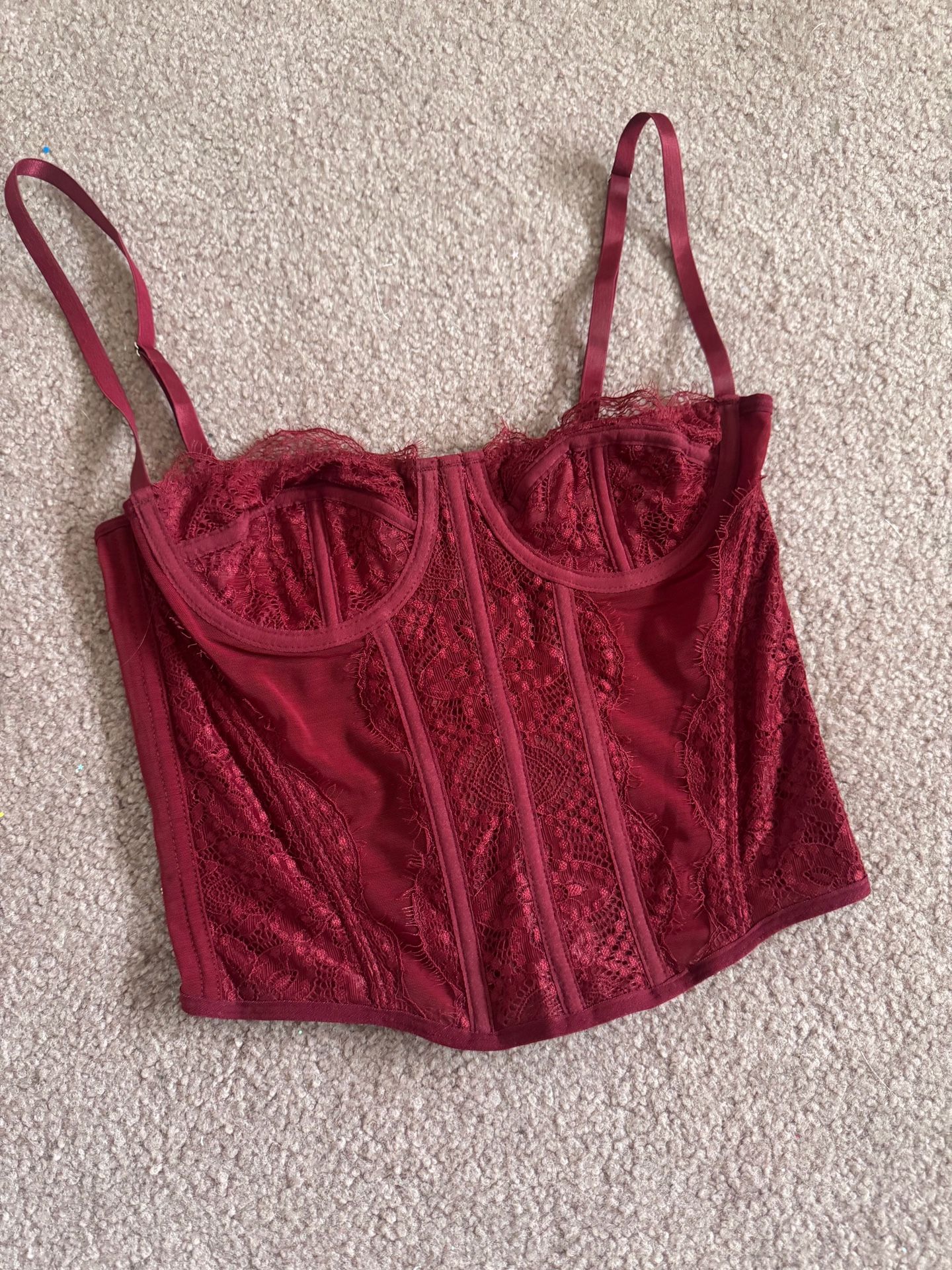 Small burgundy red lace buster corset top goth gothic lingerie stretchy