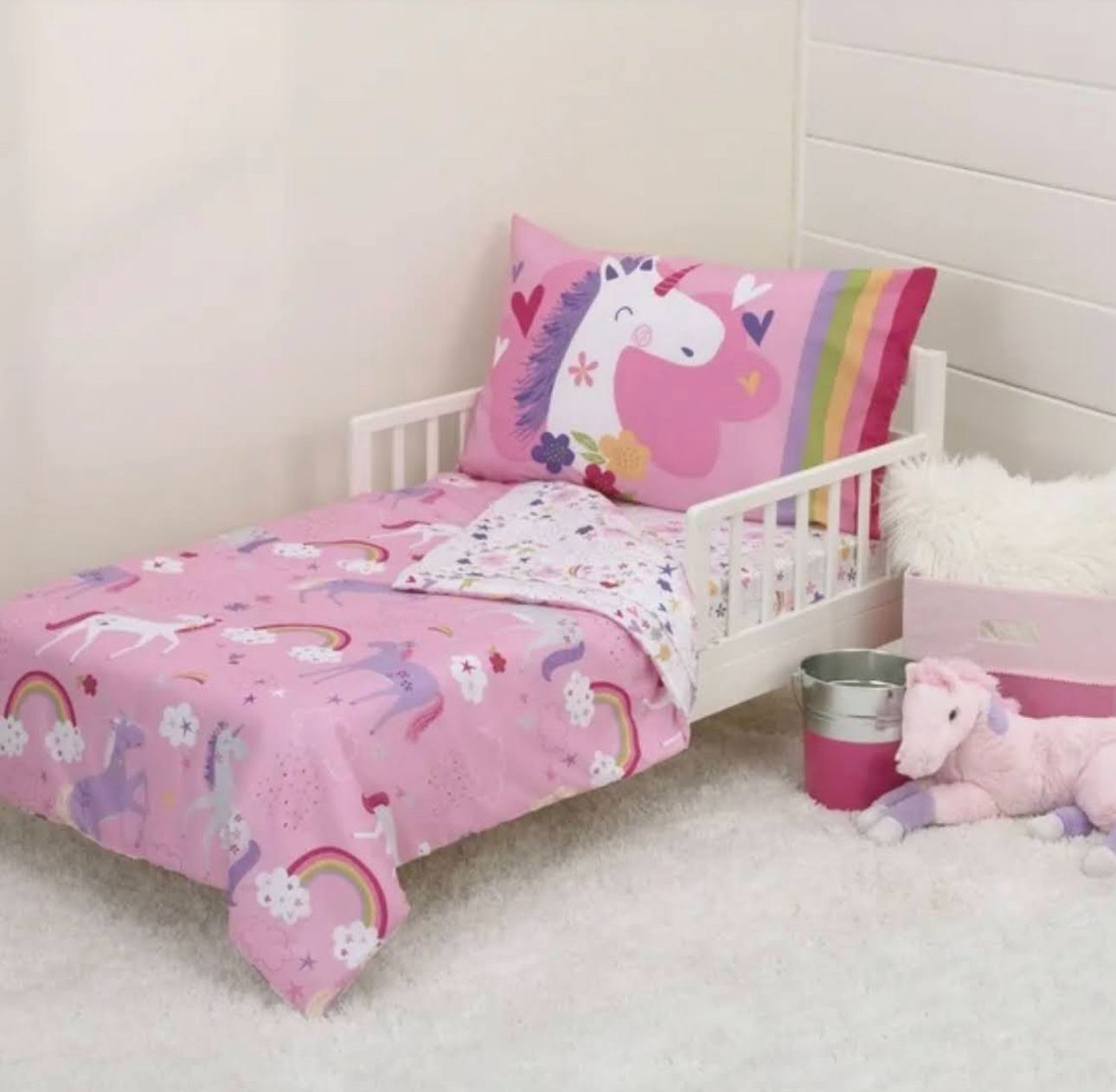 Unicorns And Rainbows Crib Or Toddler Bedding Set With Blanket