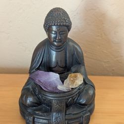 4.5" Cast Iron Metal Buddha Statue Yoga Crystals Candle Holder Spiritual Meditation Japan