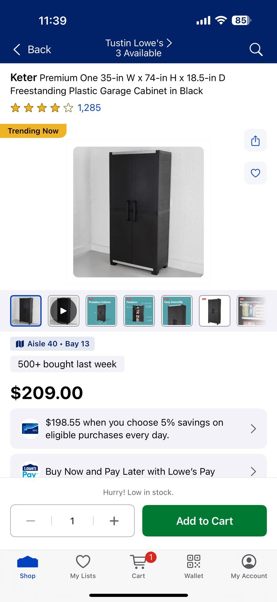 Keter Premium One 35-in W x 74-in H x 18.5-in D Freestanding Plastic Garage Cabinet in Black