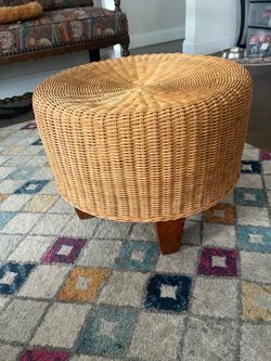 1990s IKEA "Dalby" Woven Rattan Ottoman / Footstool - Boho Chic