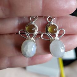 Sterling silver, moonstone and peridot earrings