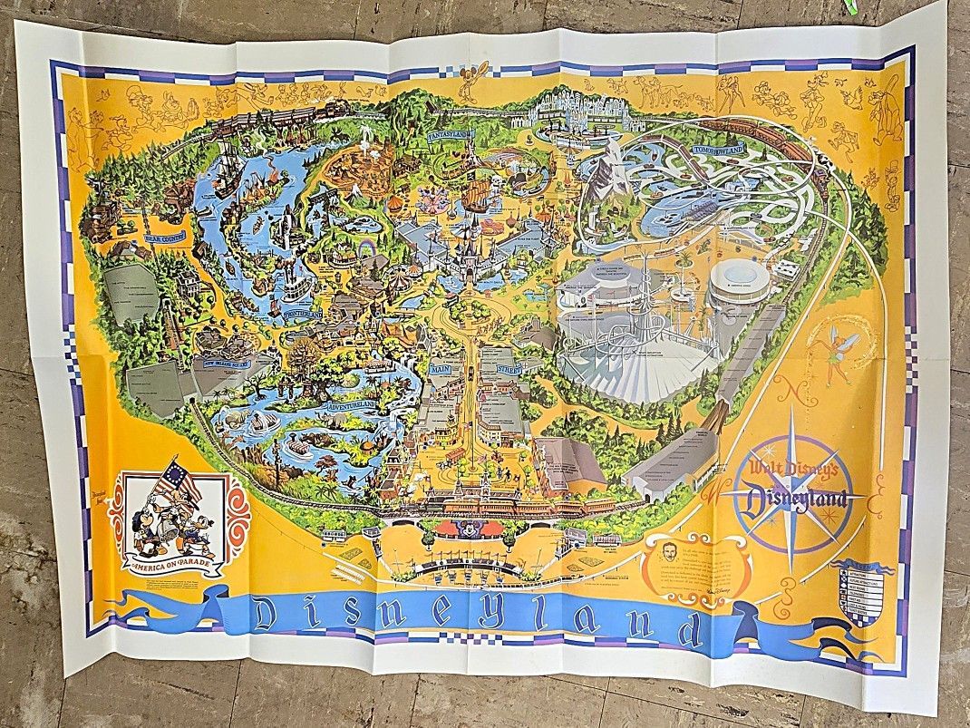 Vintage Original Disneyland "America on Parade", Large Map Walt Disney approx 24" X 44" Poster Guide