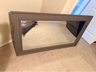 Large Modern Gray Wood Framed Wall Mirror 56.5” x 32.5” Horizontal or Vertical Perfect Condition