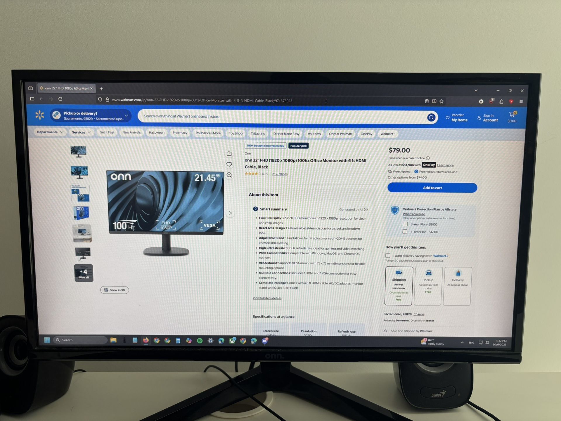 Onn 22" Monitor FHD 1080p 100hz