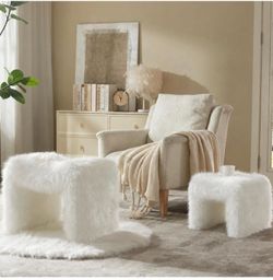 White Faux Fur Ottoman Set