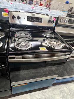 GE electric stove 4 burners in stainless steel