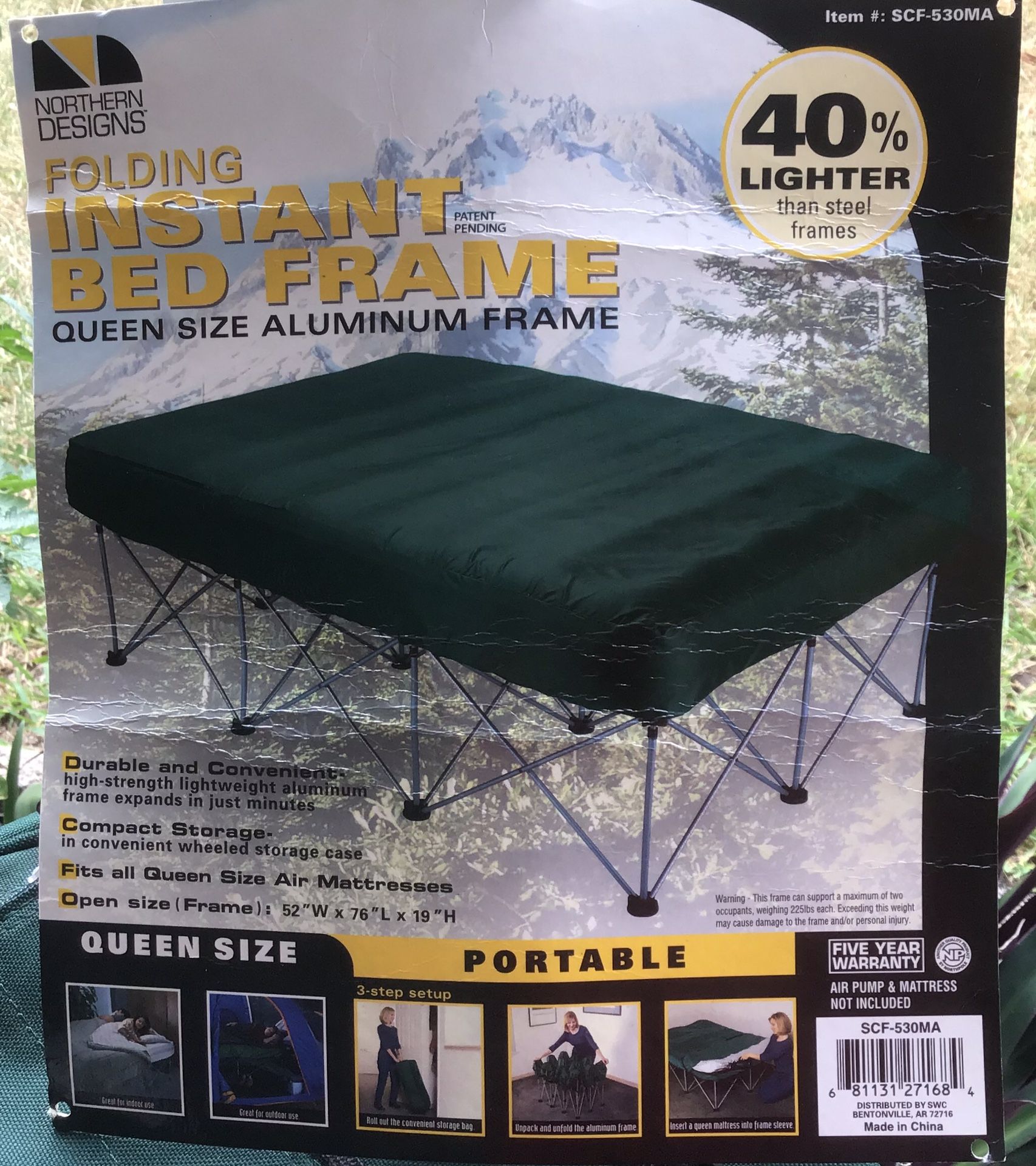 NEW Northern Designs Aluminum Folding Queen Indoor/Outdoor Bed Frame
