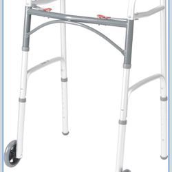 Drive Medical Two-Button Folding Walker w/ Wheels - Lightweight Rolling Mobility Support 