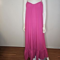 Womens Hot Pink Maxi Sundress With Tie Back Opening And Ruffle Hem