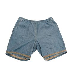 Ulla Popken Blue Jean Denim Shorts Elastic Waistband Embroidered Aztec Trim Y2k Women Size 24/26