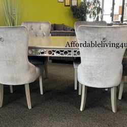 7 Pc Silver Mirrored Dining Table Set Brand New In Box