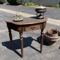 vintage wicker foyer table with drawer