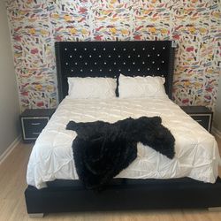 King Size Black Rhinestone Studded Tufted Bed frame 