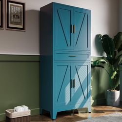 Y422-71"H Metal Kitchen Pantry Cabinet with Drawers,Blue Kitchen Storage Cabinets with Doors,Farmhouse Pantry Food Storage Cabinets,Tall Pantry Cabine