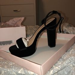 Black Suede Strapped Heels. Brand new, never been worn