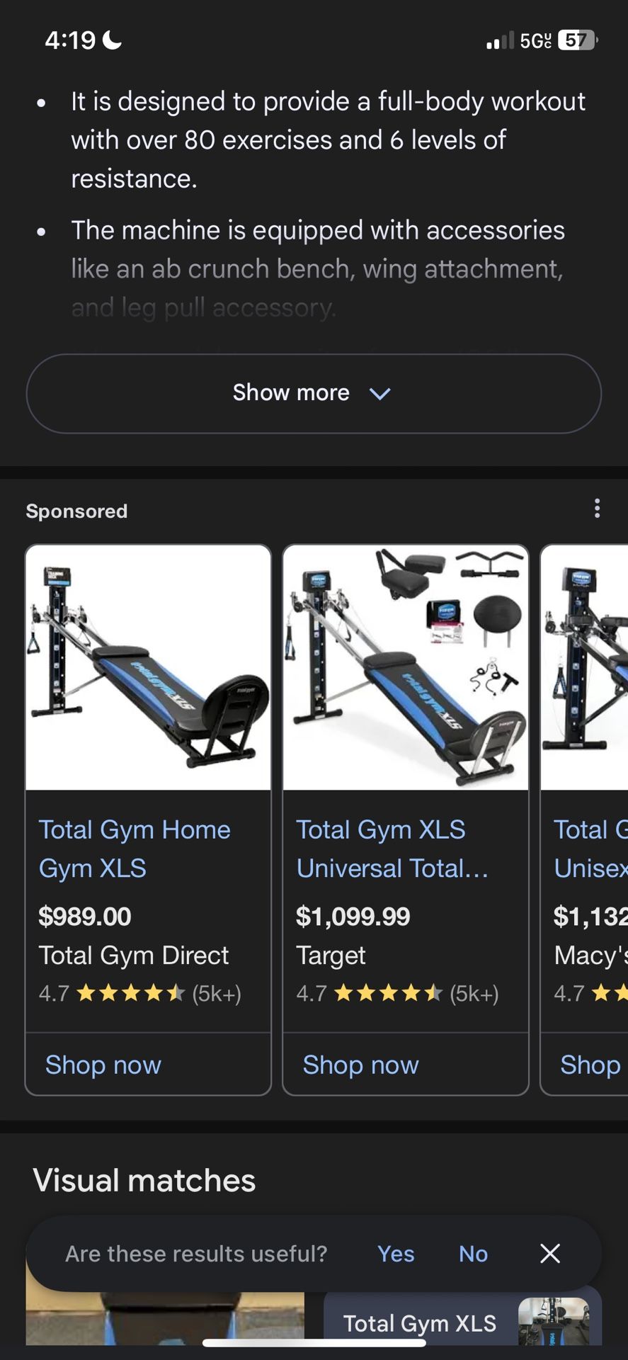 Total Gym Xls Barely Used 500 Starting Price
