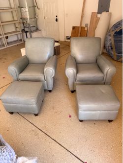 Ballard Design Gray Leather Chairs and Footrests
