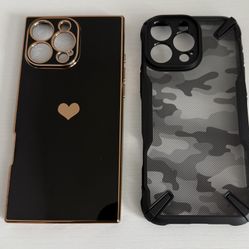 2 iPhone 16 Pro Max Cases - Camo & Black/Gold