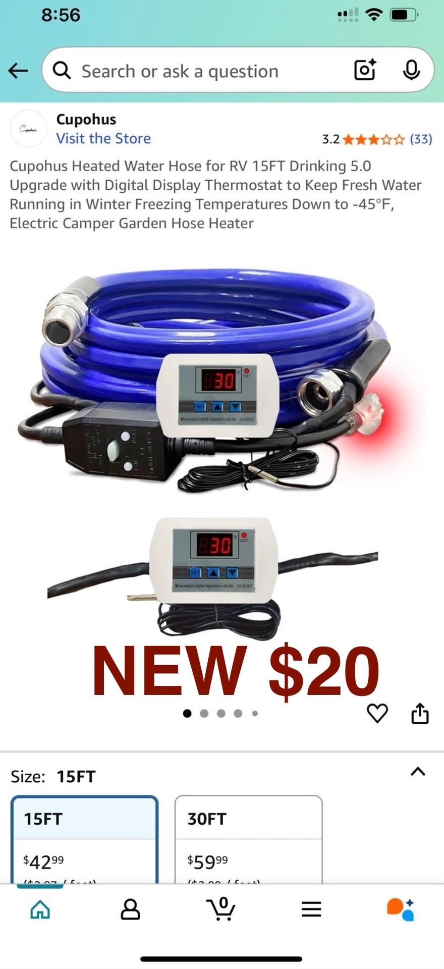 NEW Cupohus Heated Water Hose for RV 15FT Drinking 5.0