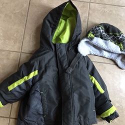 18 month. Winter coat and hat with reversible zip out jacket