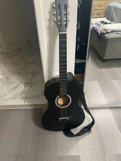 Black Acoustic Classical Guitar with Strap