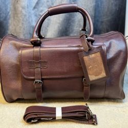 Burgundy Genuine Leather Duffel Bag Travel Gym Weekend Carry On with Shoulder Strap