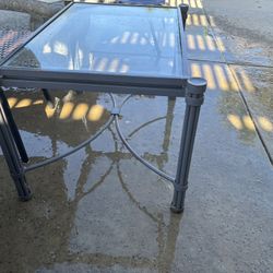 End Table Glass Top Gray Metal Frame Heavy Duty 