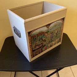 Vintage Wooden File Box With Painting 