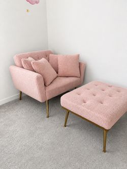 Reclining Pink Chair and Ottoman with 2 Throw Pillows