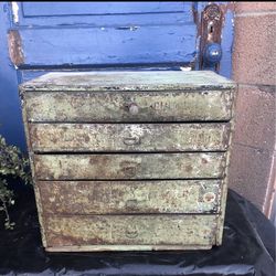 Beautiful Chippy Green Vintage 1940s Five Drawer Parts Box with Divided Drawers: