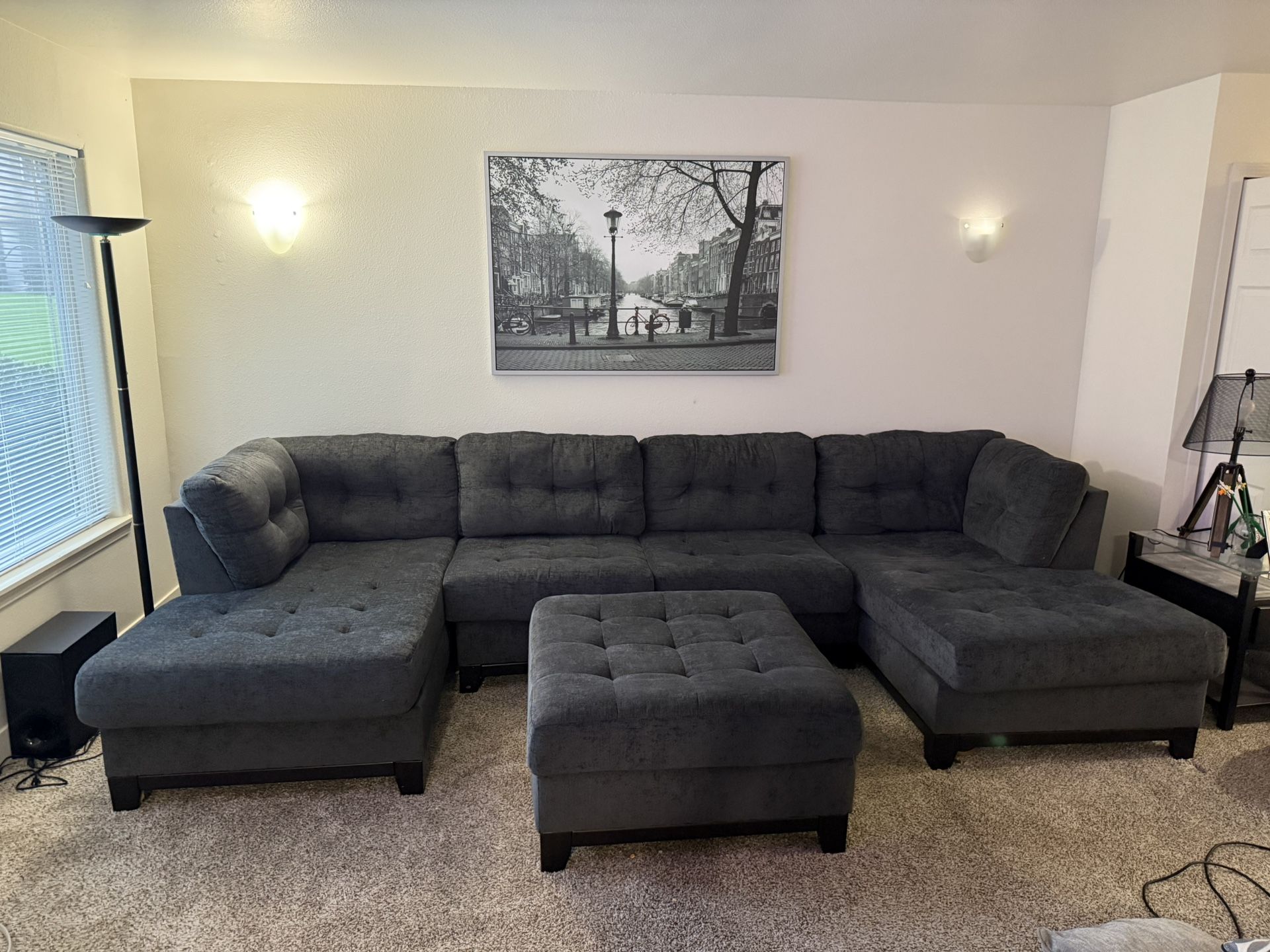 Large Gray Sectional Sofa W/ Ottoman