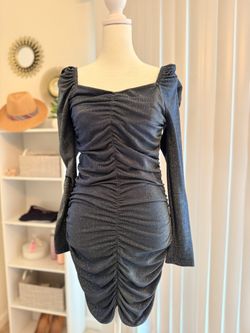 dark blue long-sleeved dress