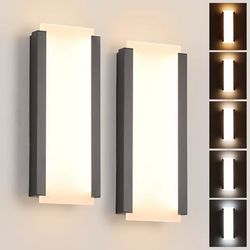 Hardwired Wall Sconces Set of Two 28W 3-Level Dimming LED Modern Black