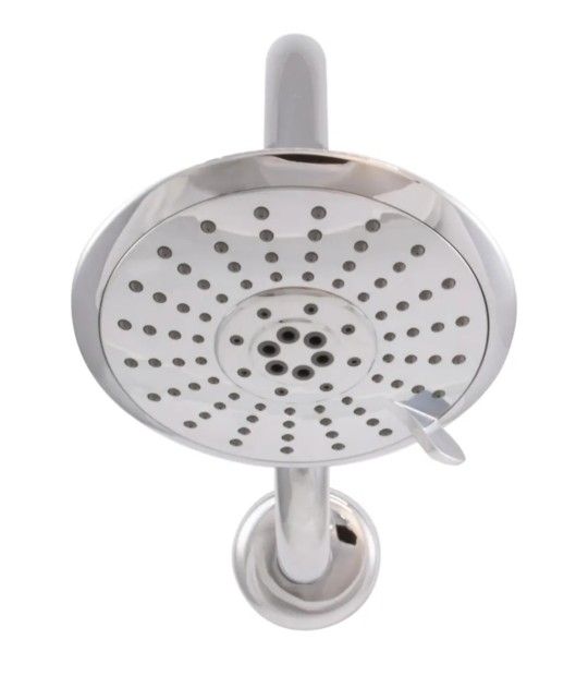Westbrass CO563-26 5" Round Thin 5-Function Adjustable Spray Shower Head with 8" S-Shaped Wall Mount Shower Arm, Polished Chrome