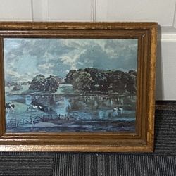 Pastoral Framed Art With Pond Cows Geese Rural Farm