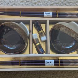 Sushi Chopsticks And Dishes Set For 2, New/Sealed