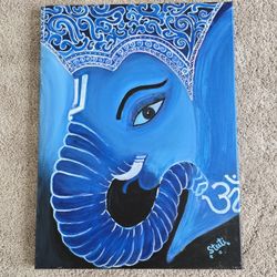 Handmade Acrylic Painting Of Lord Ganesha on 16"×24" Canvas 