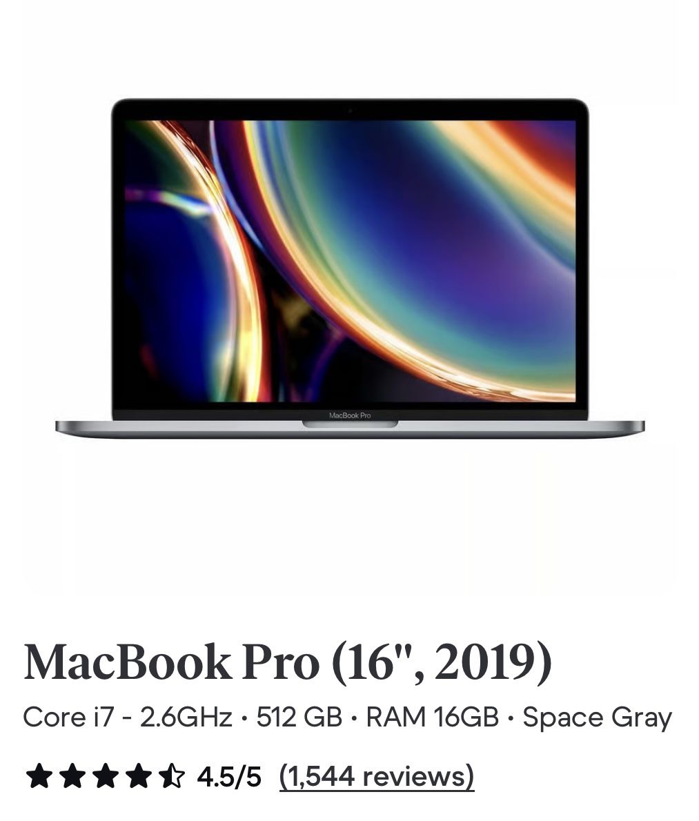 2019 Mac Book Pro 16 Inches 16 Ram 512 GBs 