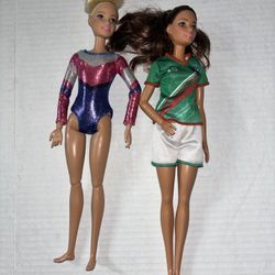 2 Barbies Socerr And Gymnastics Dolls