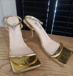 Gold squared toe heels
