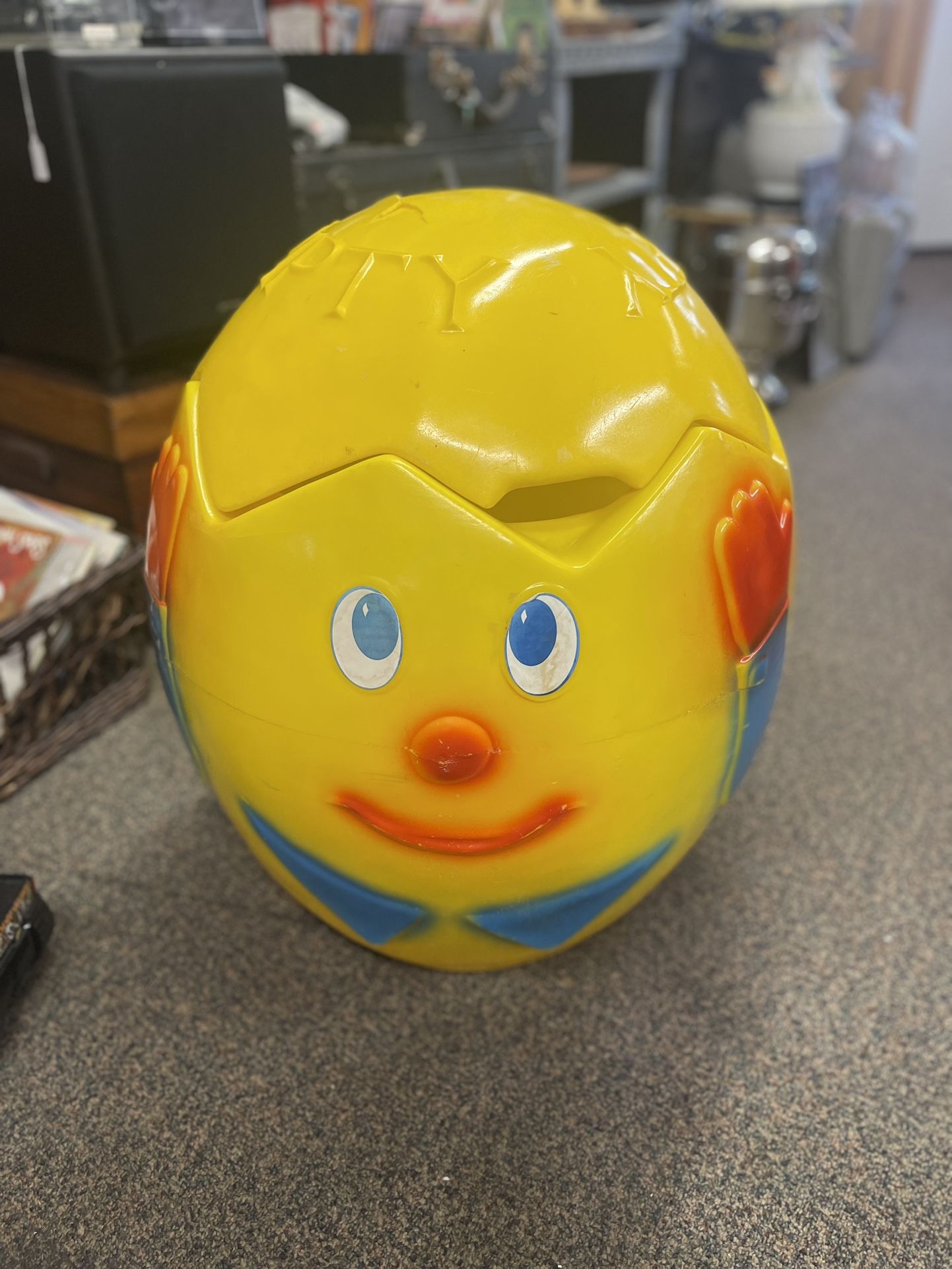 1950’s Large 25” H Humpty Dumpty Blow Mold toy box