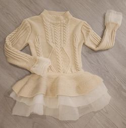 Mia Belle Girls- Creme Cable Knit Tutu Sweater