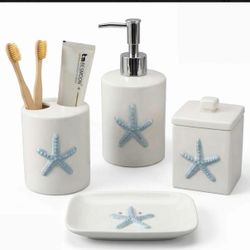 4-Piece Starfish Bathroom Accessory Set | Soap Dispenser & Toothbrush Holder | $8